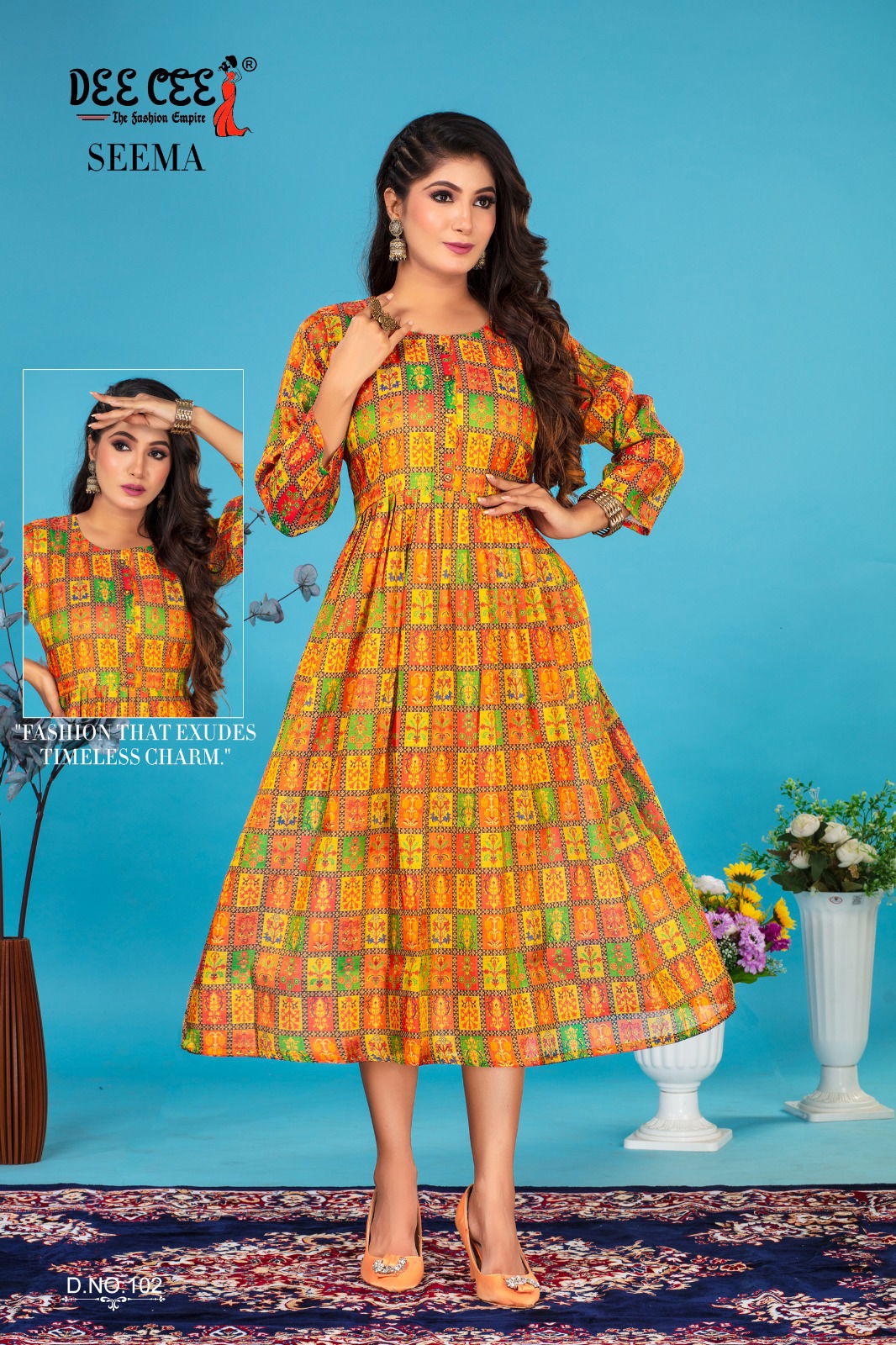 Seema By Deecee Long Ghera Silk Digital Printed Kurtis Wholesale Clothing Suppliers In India